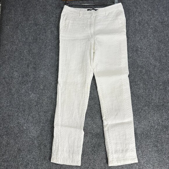Monoprix Femme Pants Womens 4 White Textured Cotton Lined Zip Fly Pockets - Picture 1 of 6